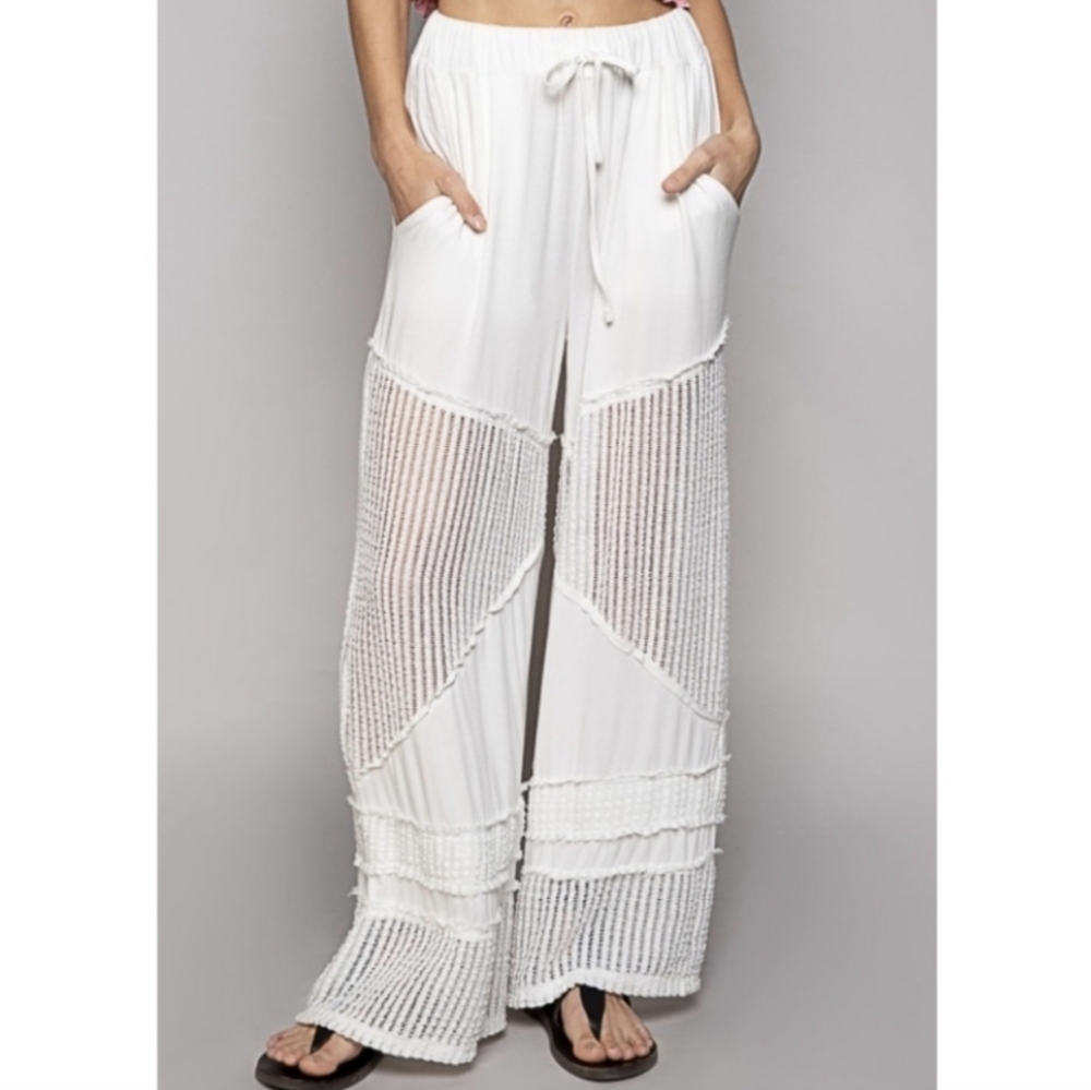 POL Whitw Ultra Soft Elastic Waist Summer Casual Wide Leg Pants